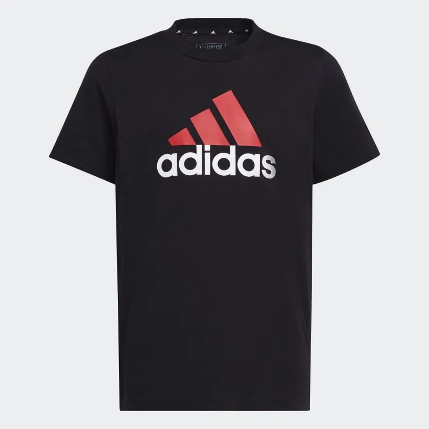 ADIDAS JUNIOR ESSENTIALS TWO-COLOR BIG LOGO COTTON BLACK/RED TEE