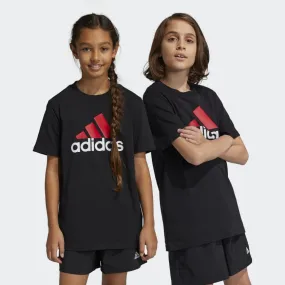 ADIDAS JUNIOR ESSENTIALS TWO-COLOR BIG LOGO COTTON BLACK/RED TEE