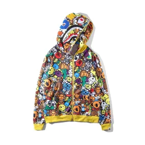 Bape Shark Unisex Hoodie Casual Cartoon Ape Bape Full Zipper Hoodie Jacket