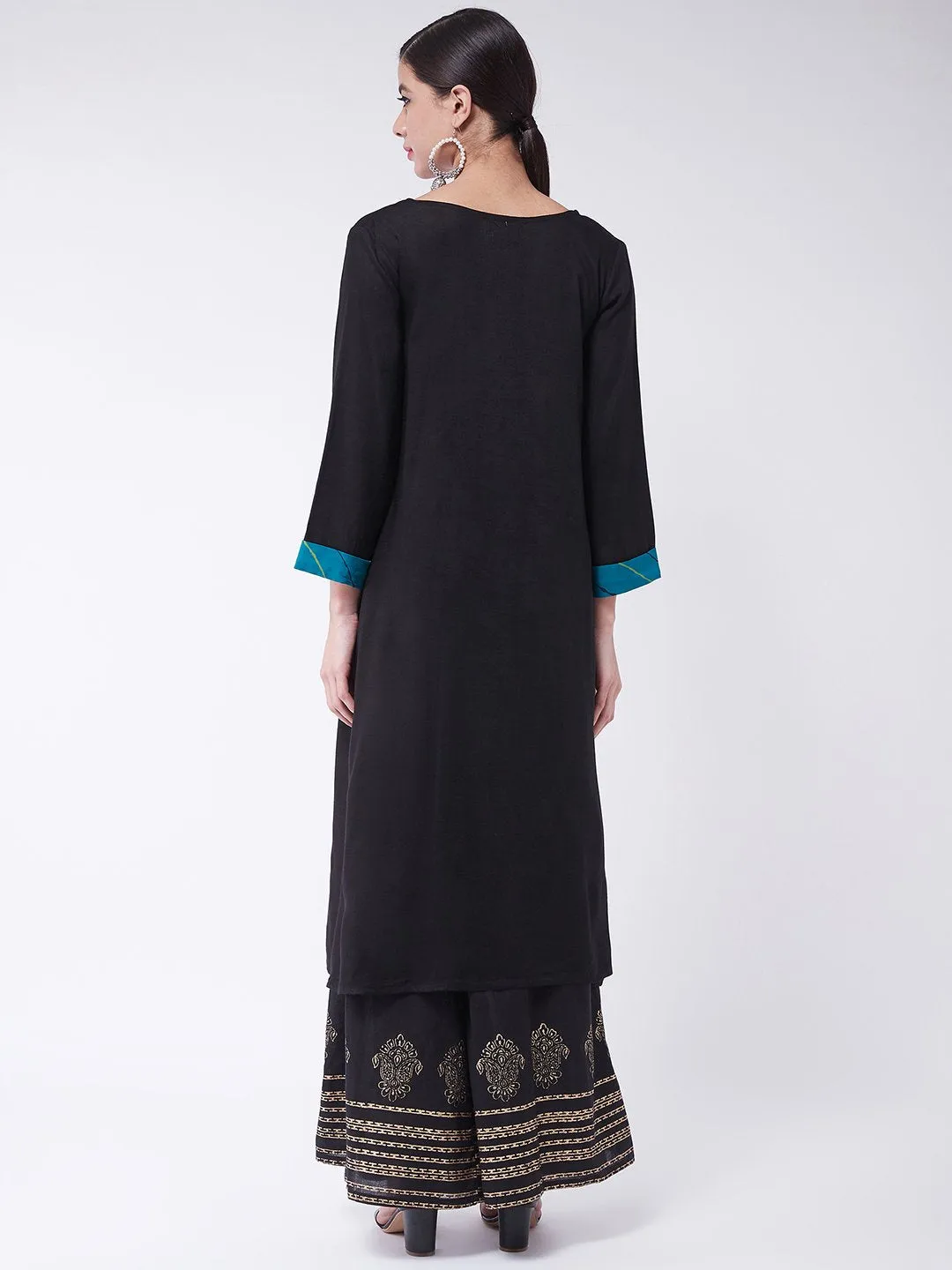 Black Collared Kurta Set With Palazzo