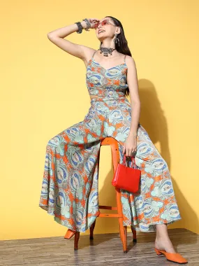 Blue Orange Paisley Print Coord Set