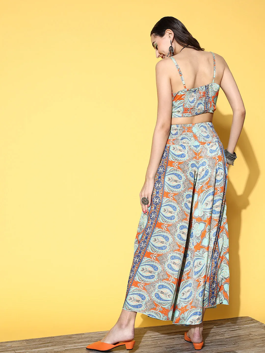 Blue Orange Paisley Print Coord Set