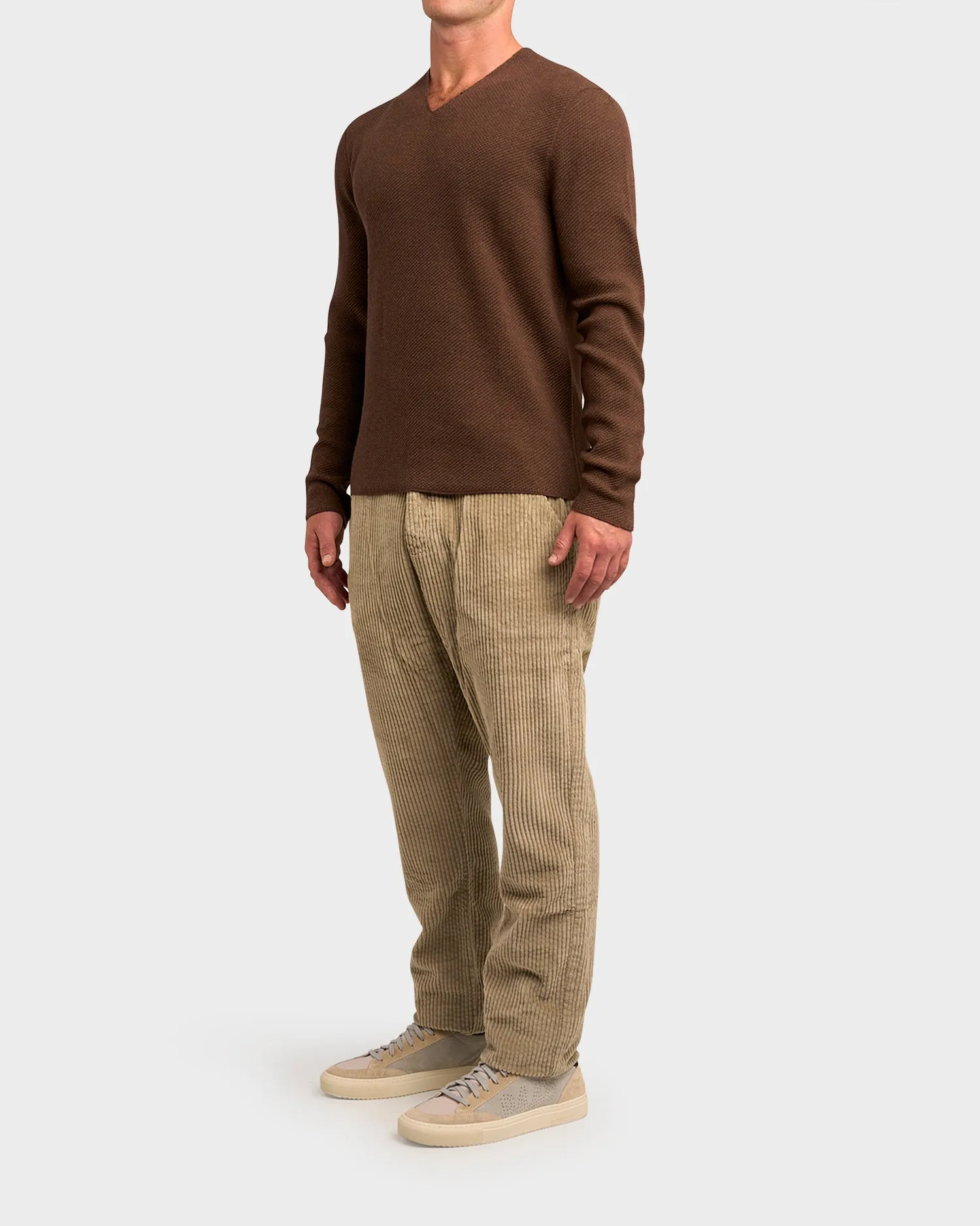 Brown Merino Wool V-Neck Knit Sweater