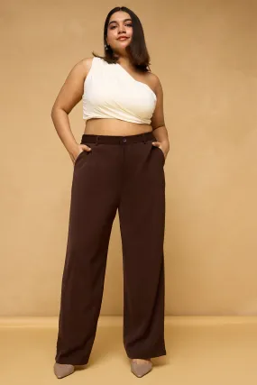 Curve Dark Brown Sleek Korean Pants