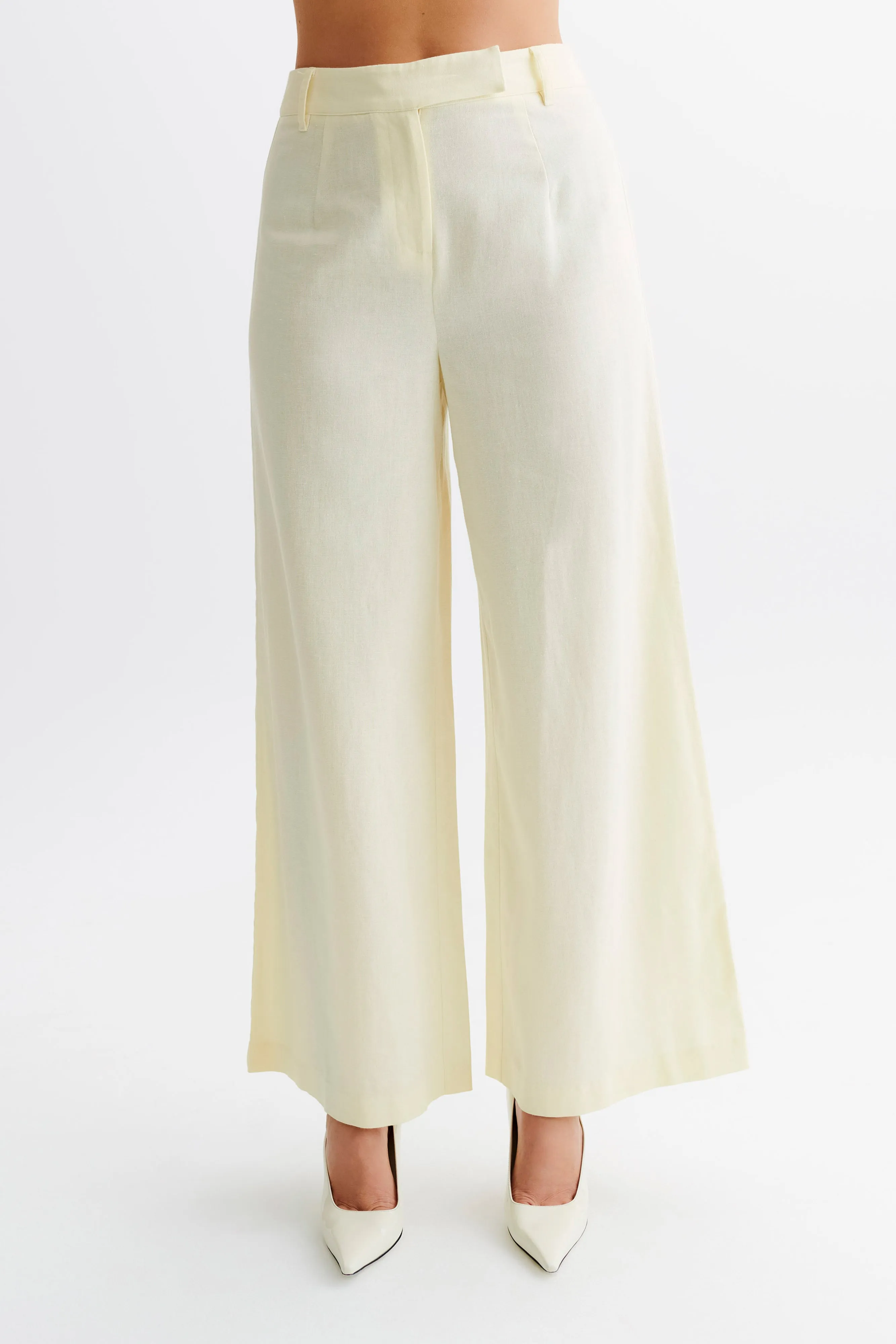 Franca Linen Wide Leg Pant - Lemon Sherbet