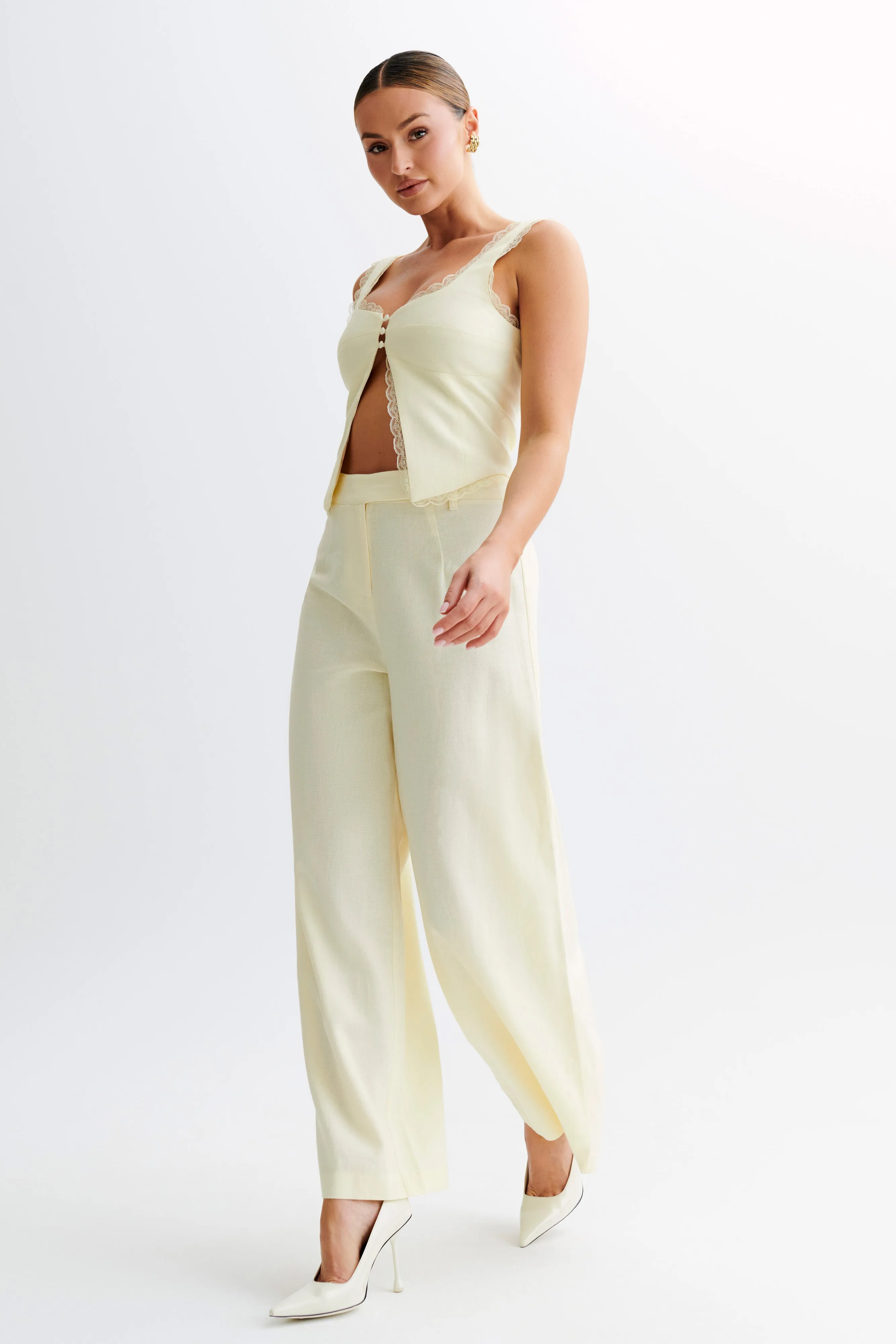 Franca Linen Wide Leg Pant - Lemon Sherbet