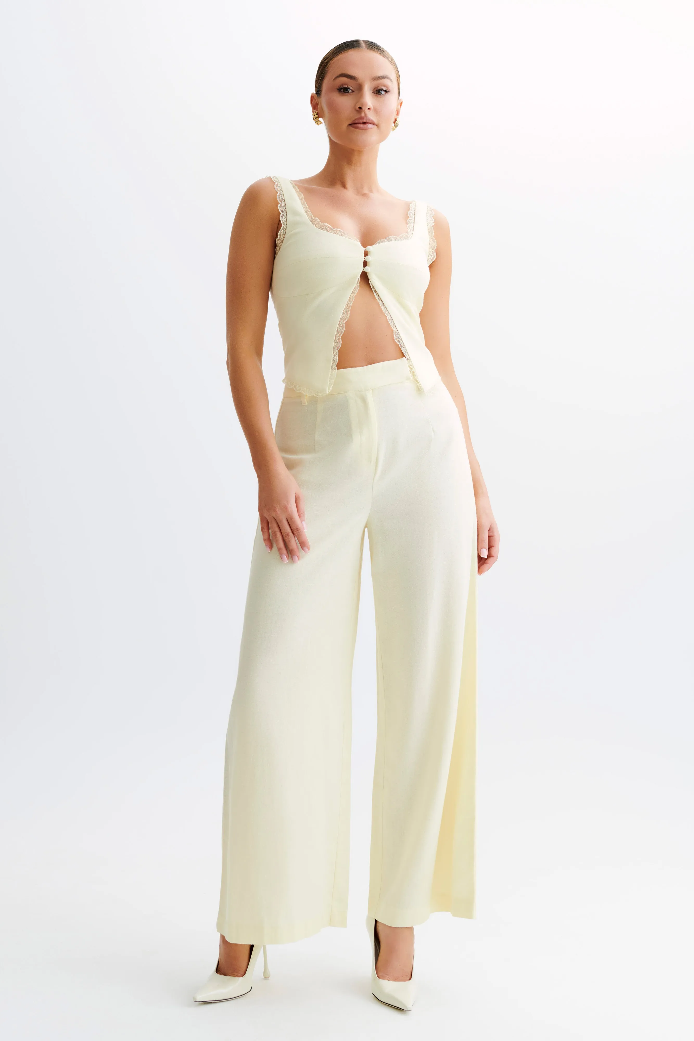 Franca Linen Wide Leg Pant - Lemon Sherbet