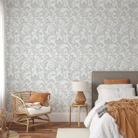 'Gladys' - Vintage White and Light Grey/Green Wallpaper