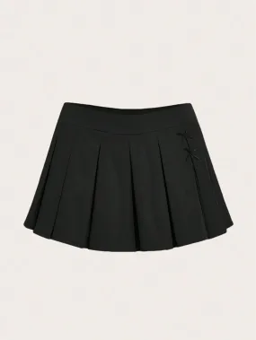 High Waisted Pleated Tennis Skirt In Black