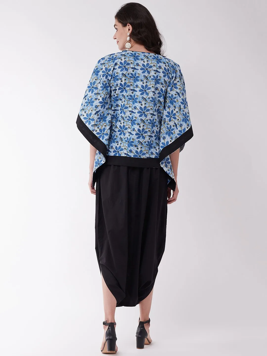 Indigo Kaftan With Black Cowl Dhoti