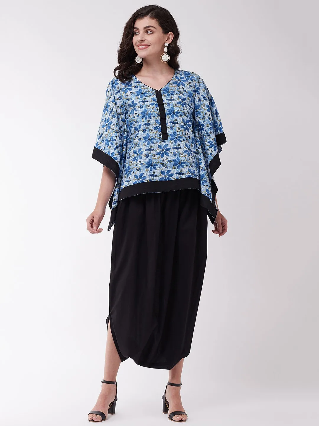 Indigo Kaftan With Black Cowl Dhoti