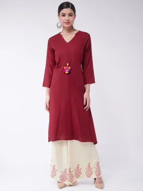 Maroon Kurta Mirror Tassel Set With Palazzo