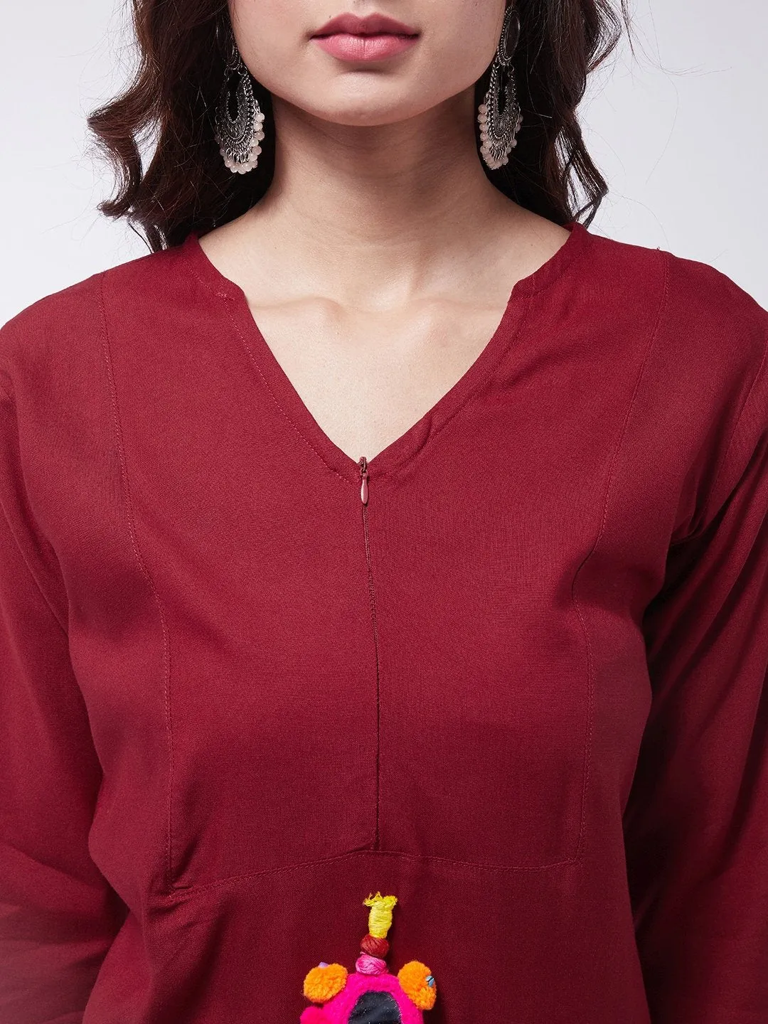 Maroon Kurta Skirt Set With Dupatta