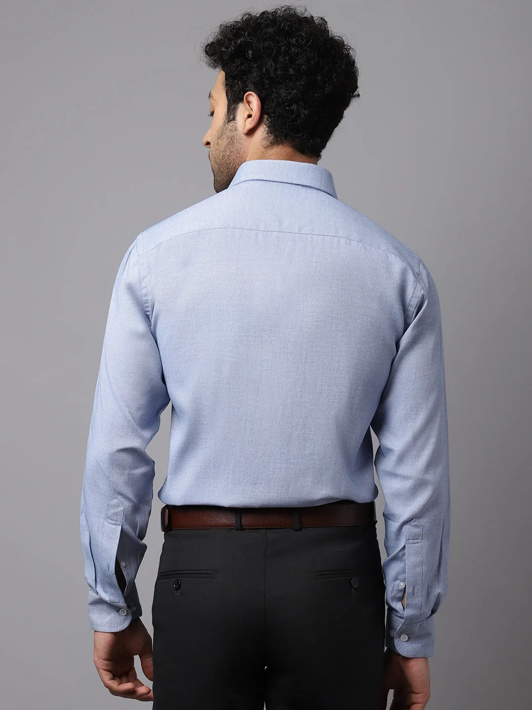 Men's Blue Formal Self Textured Full Sleeve Shirt