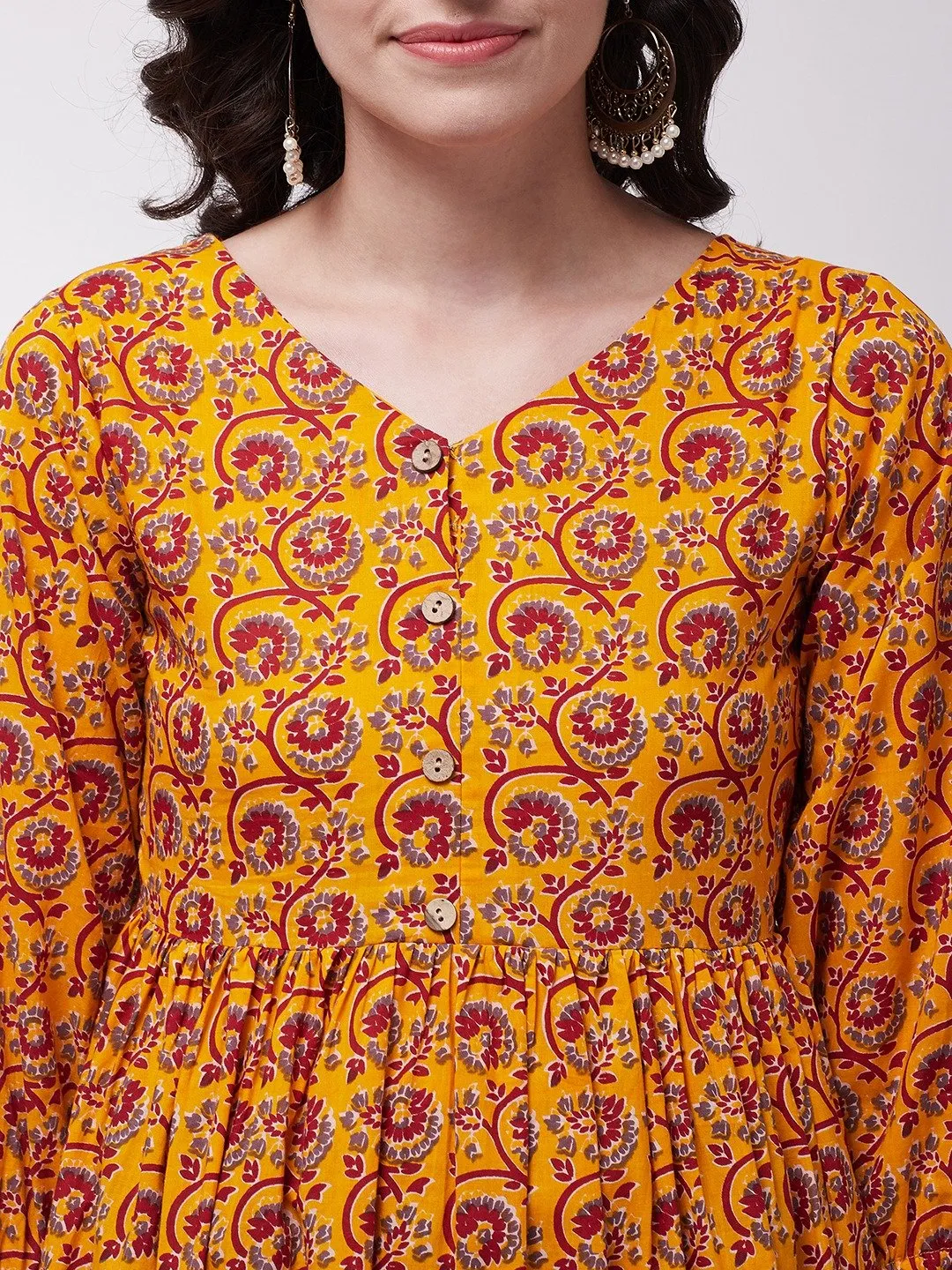 Mustard And Maroon Kurta Set