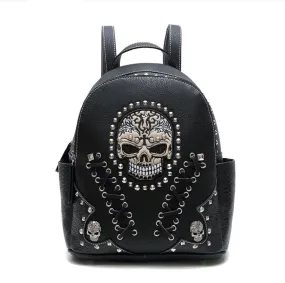 Skull Moto Biker Rivet Backpack Vegan Black Leather Unisex