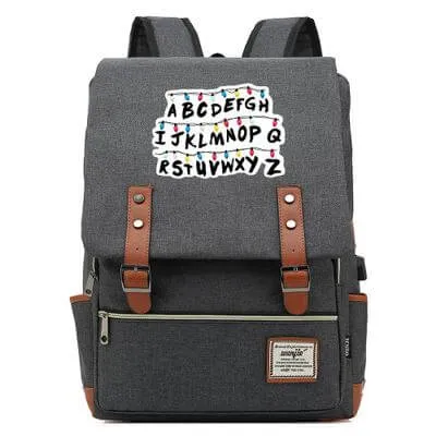 Stranger Things Backpack College School Bag Laptop Daypack(Black USB)