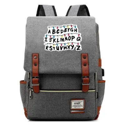 Stranger Things Backpack College School Bag Laptop Daypack(Black USB)